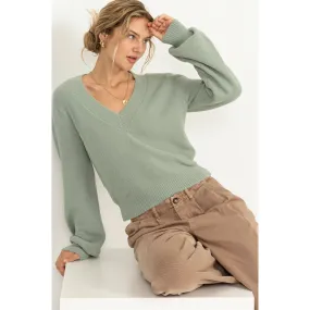 Sweater | V-Neck Crop Seagreen