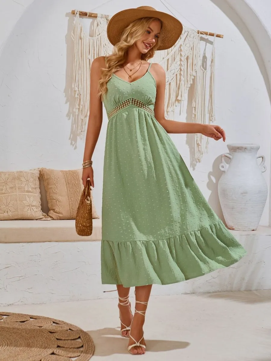 Swiss Dot Sleeveless Midi Dress Casual