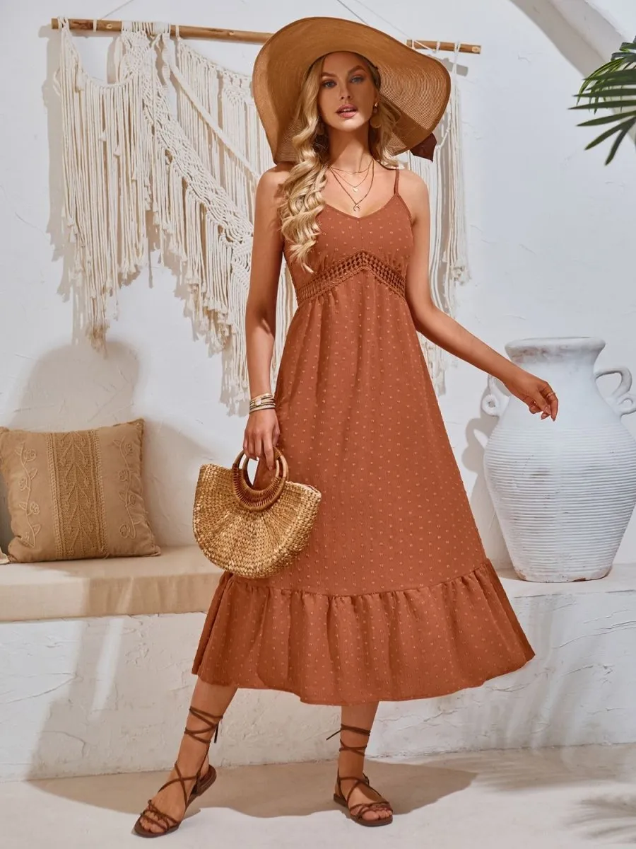 Swiss Dot Sleeveless Midi Dress Casual
