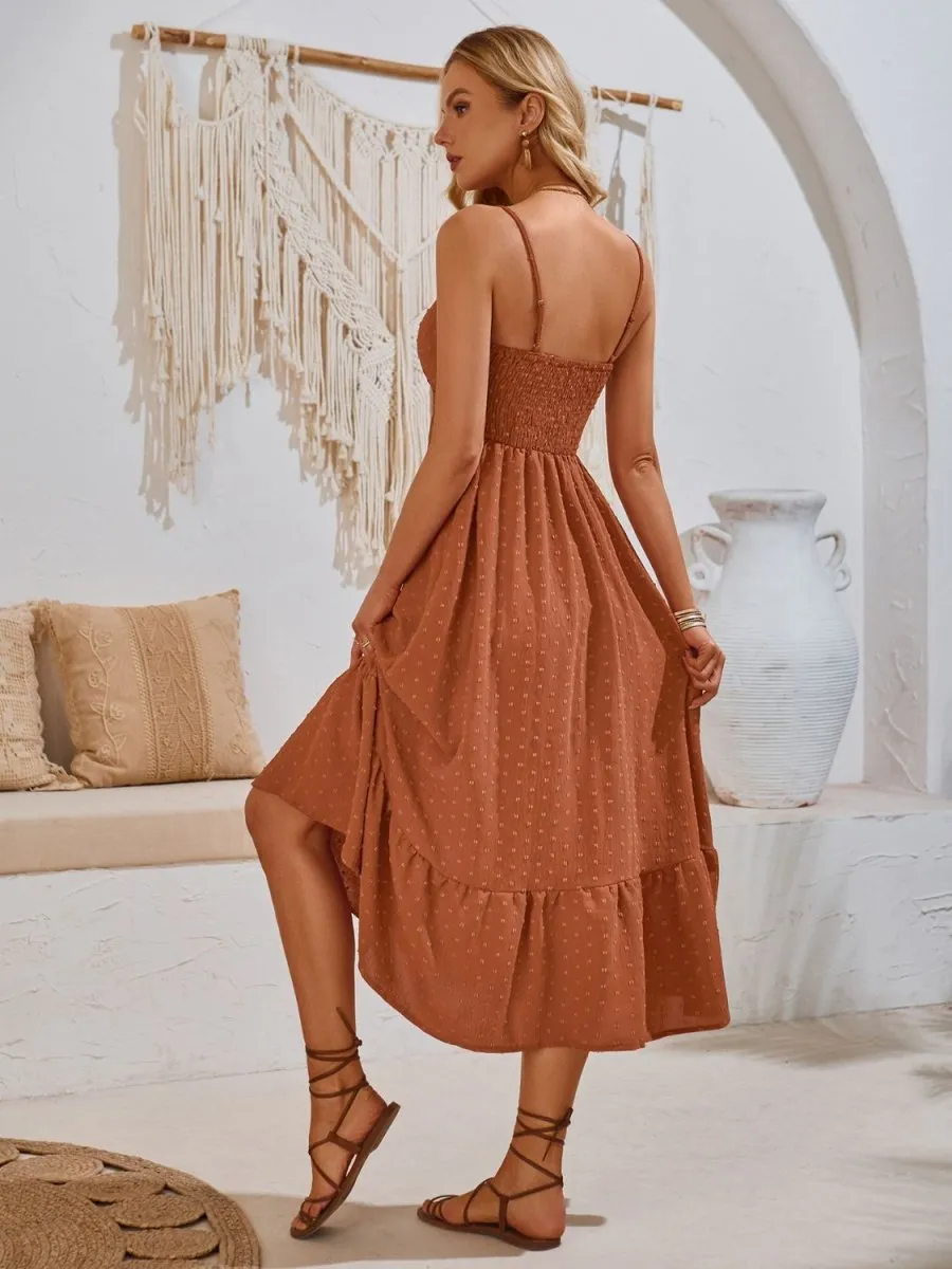 Swiss Dot Sleeveless Midi Dress Casual