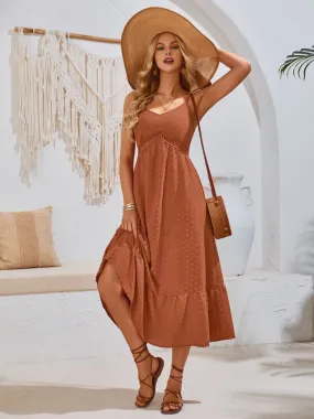 Swiss Dot Sleeveless Midi Dress Casual