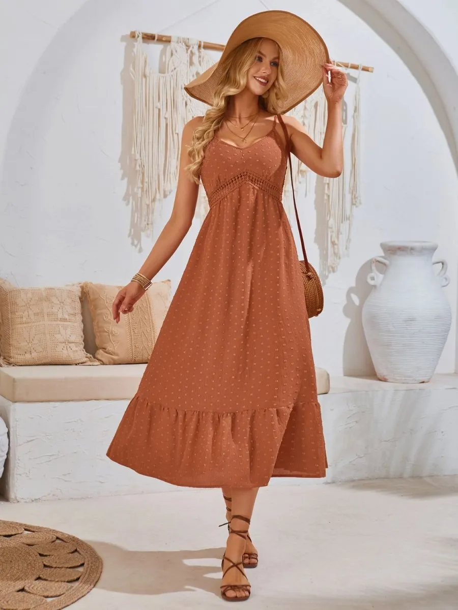 Swiss Dot Sleeveless Midi Dress Casual