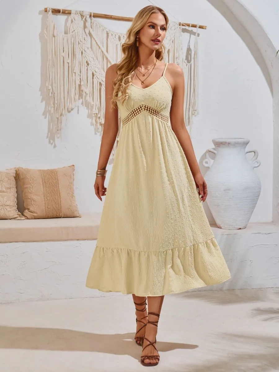 Swiss Dot Sleeveless Midi Dress Casual