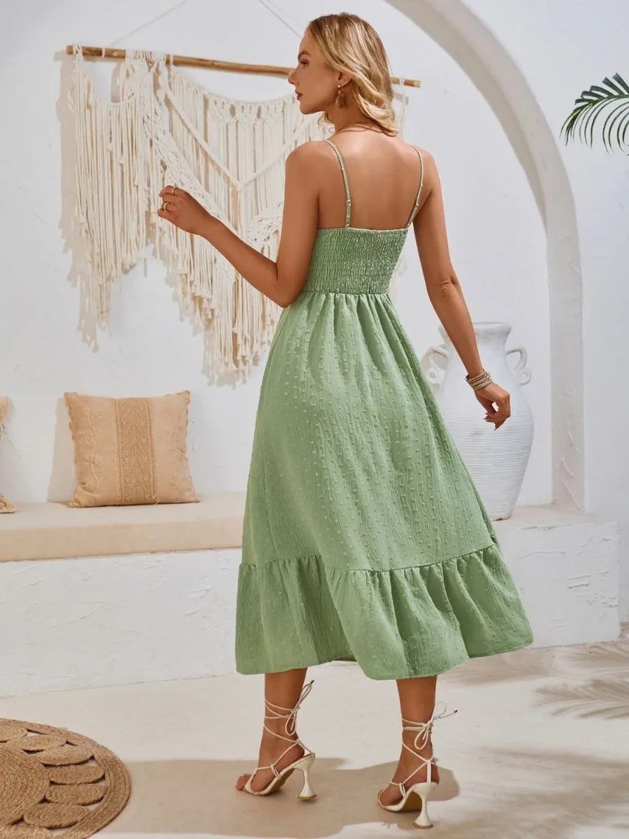 Swiss Dot Sleeveless Midi Dress Casual