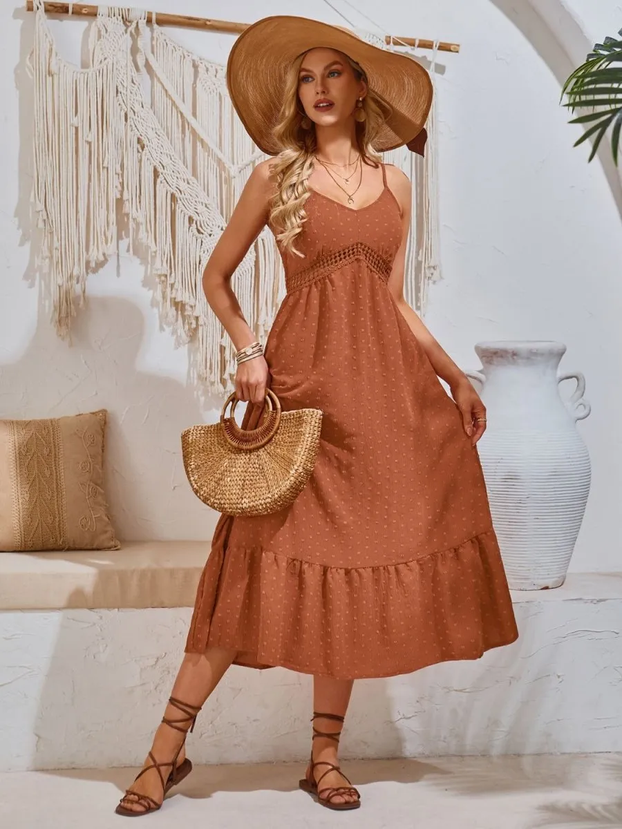 Swiss Dot Sleeveless Midi Dress Casual