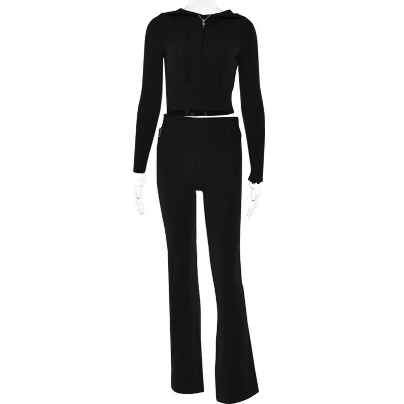 The Leslie Sweater Lounge Set Pants & Zip Crop Hoodie for Women