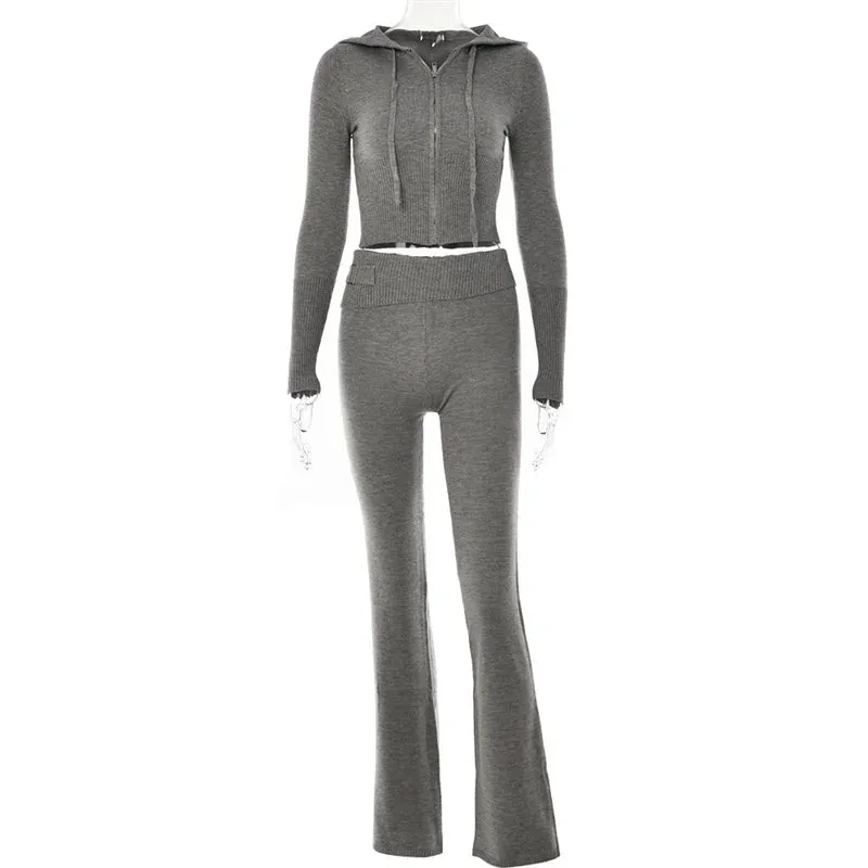 The Leslie Sweater Lounge Set Pants & Zip Crop Hoodie for Women