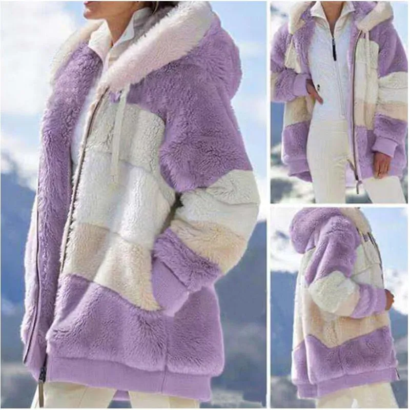 Thick Warm Teddy Coat Women Winter Long Sleeve Fluffy Hairy Fake Fur Jackets Female Hooded Zipper Pockets Plus Size Overcoat