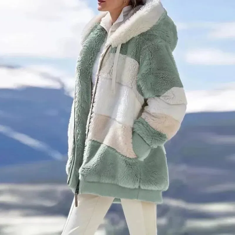 Thick Warm Teddy Coat Women Winter Long Sleeve Fluffy Hairy Fake Fur Jackets Female Hooded Zipper Pockets Plus Size Overcoat