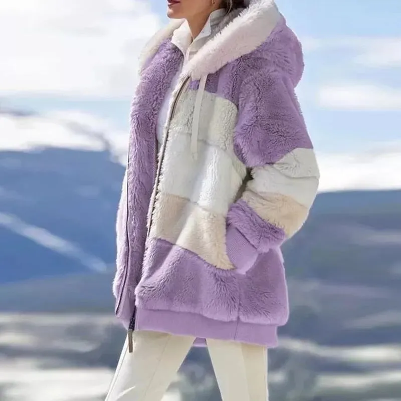 Thick Warm Teddy Coat Women Winter Long Sleeve Fluffy Hairy Fake Fur Jackets Female Hooded Zipper Pockets Plus Size Overcoat