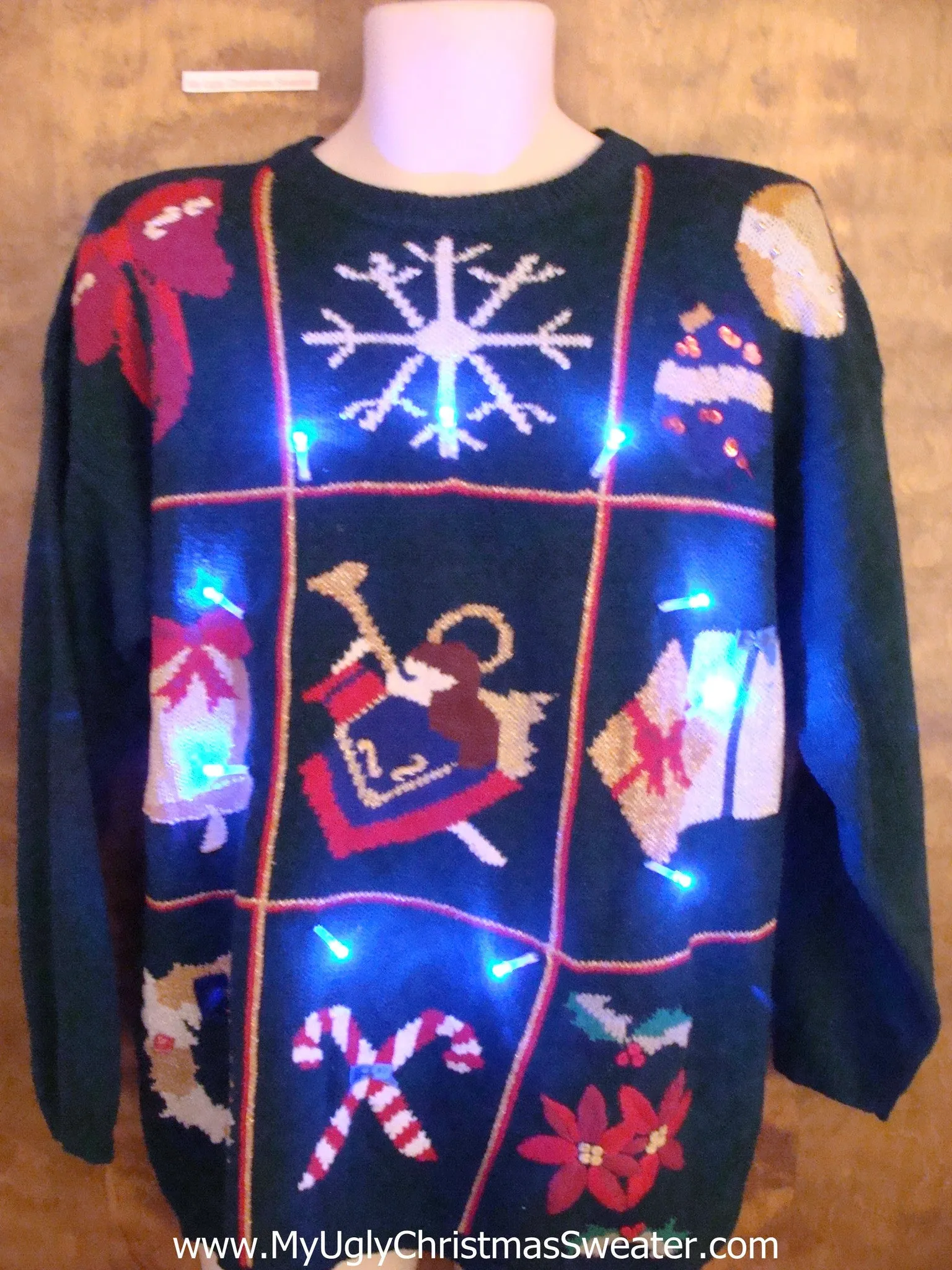 Tic Tac Toe Grid 80s Light Up Ugly Xmas Sweater