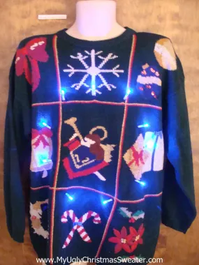 Tic Tac Toe Grid 80s Light Up Ugly Xmas Sweater