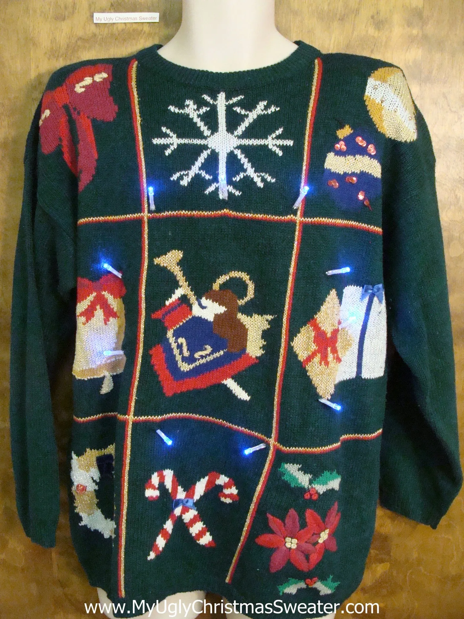 Tic Tac Toe Grid 80s Light Up Ugly Xmas Sweater