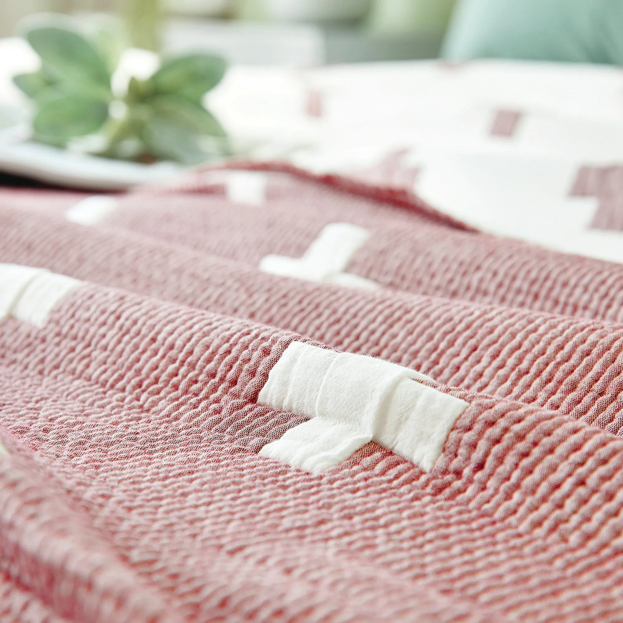 Triple Layer Modal Blanket in Pink & Cross