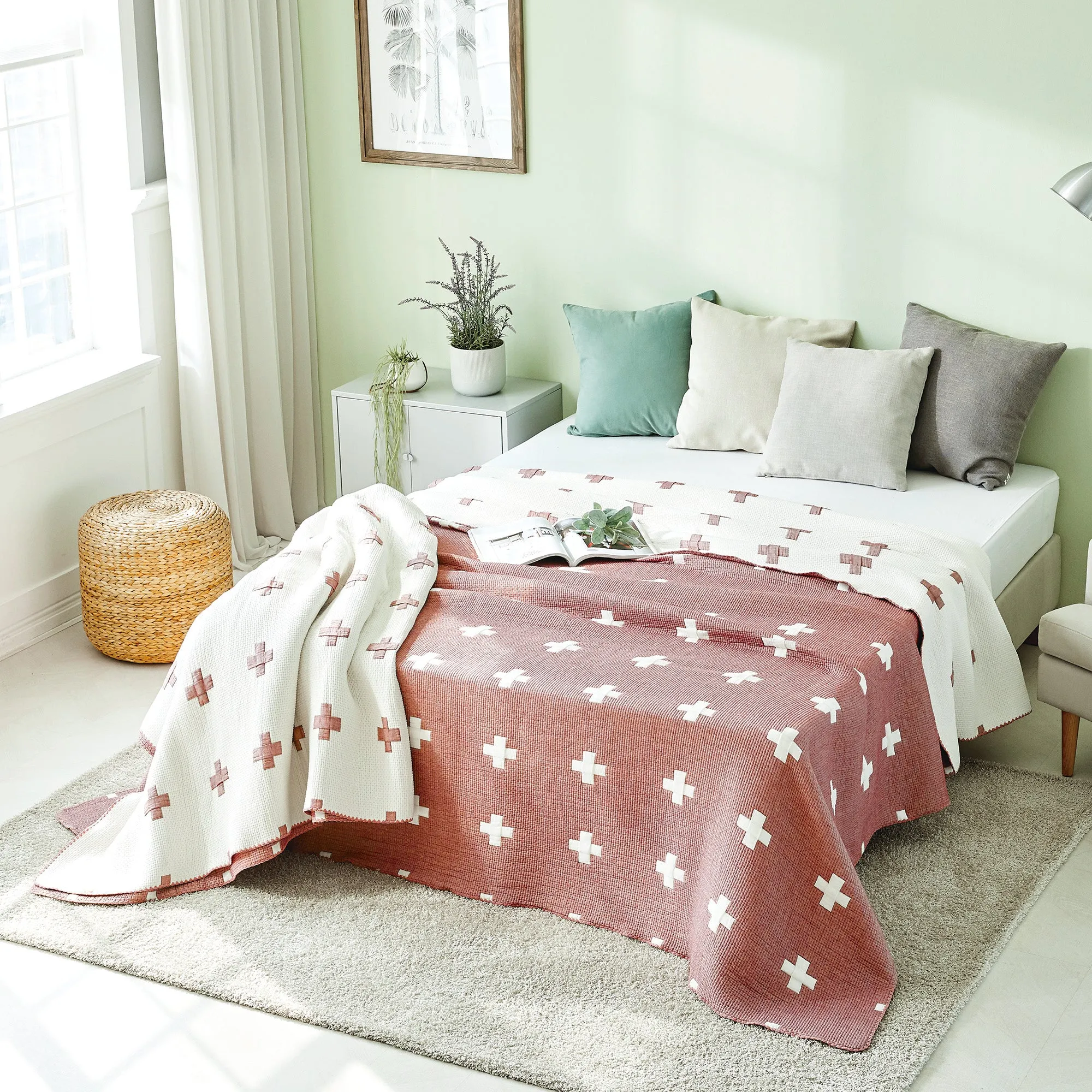 Triple Layer Modal Blanket in Pink & Cross