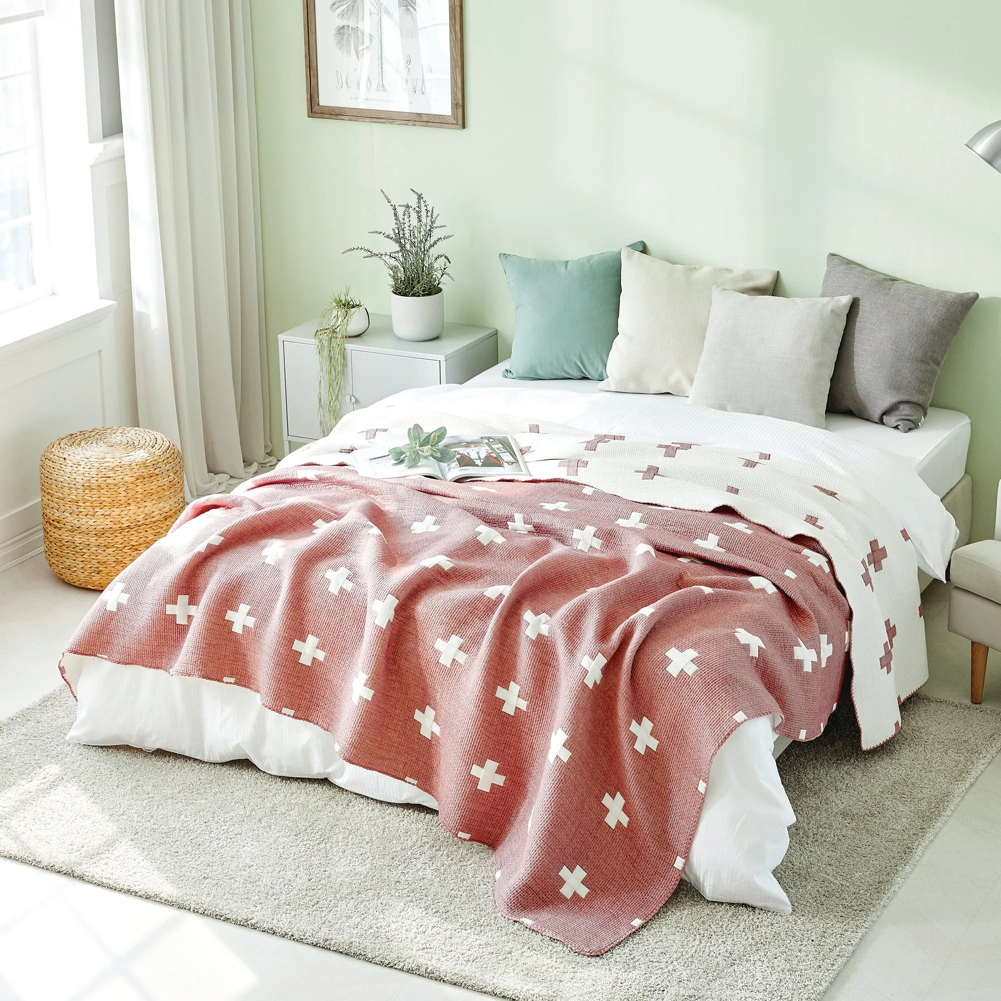 Triple Layer Modal Blanket in Pink & Cross