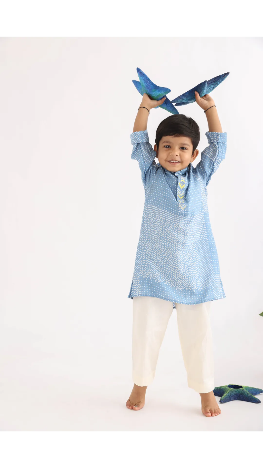 Twinning Set in Blue Printed Silk with Sequence Hand Embroidery