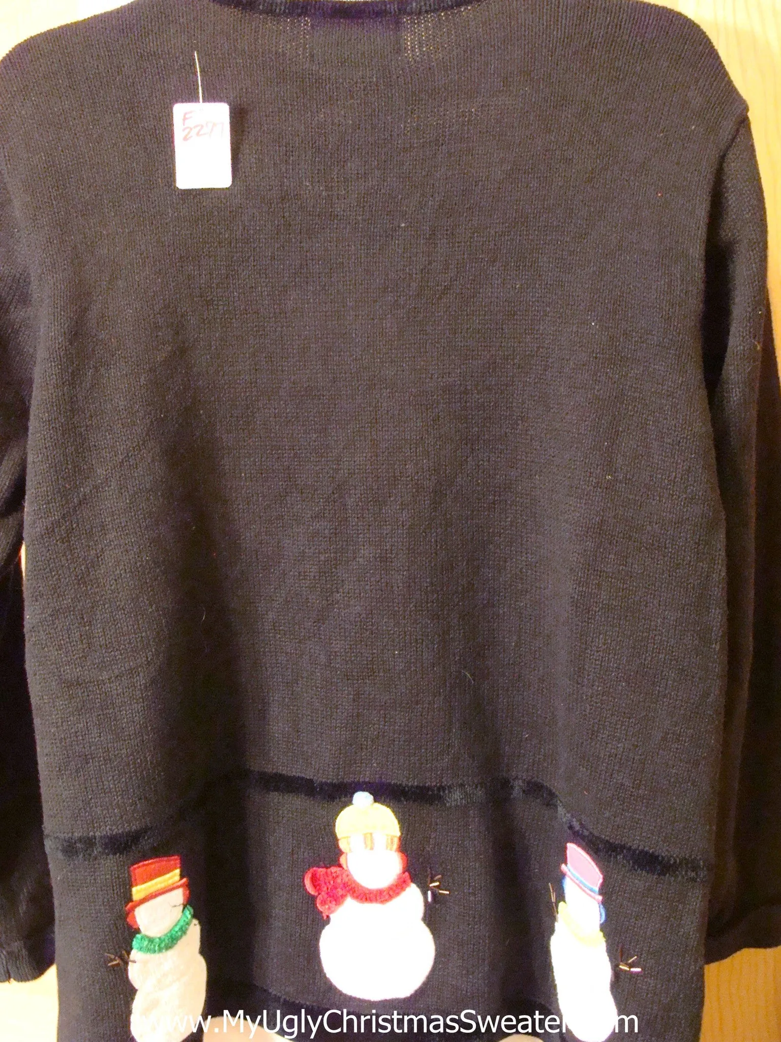 Ugly Christmas Sweater Fuzzy Stripes and Snowmen