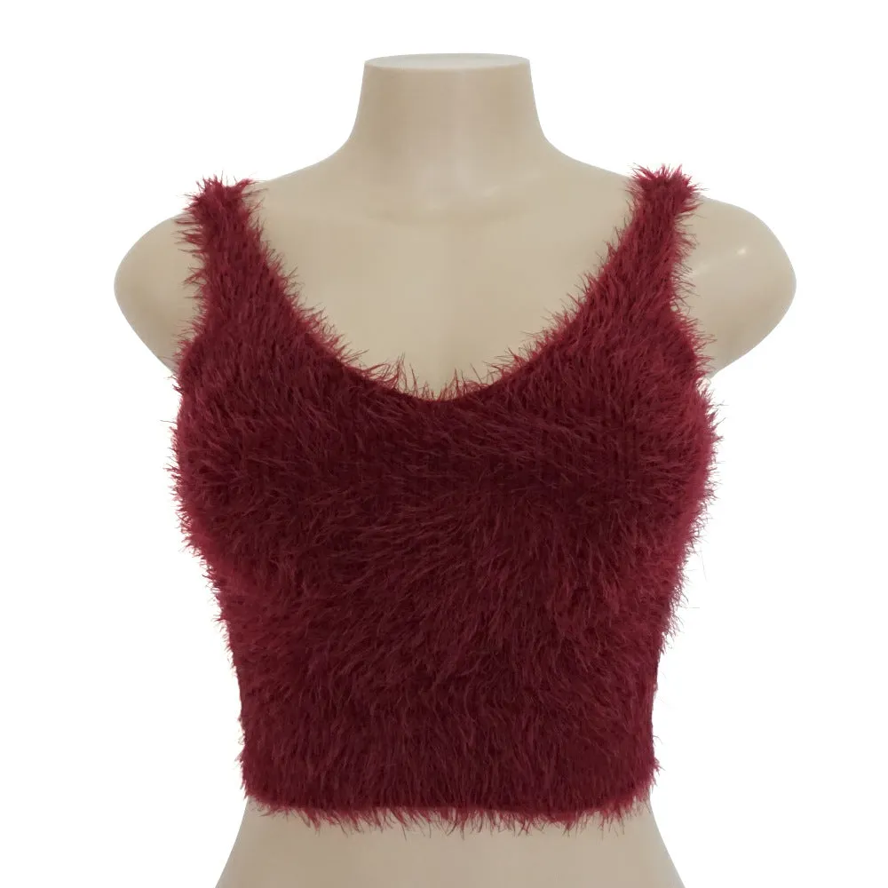 V-neck Hippocampus Hairy Sleeveless Women Vest Crop Top Sweater