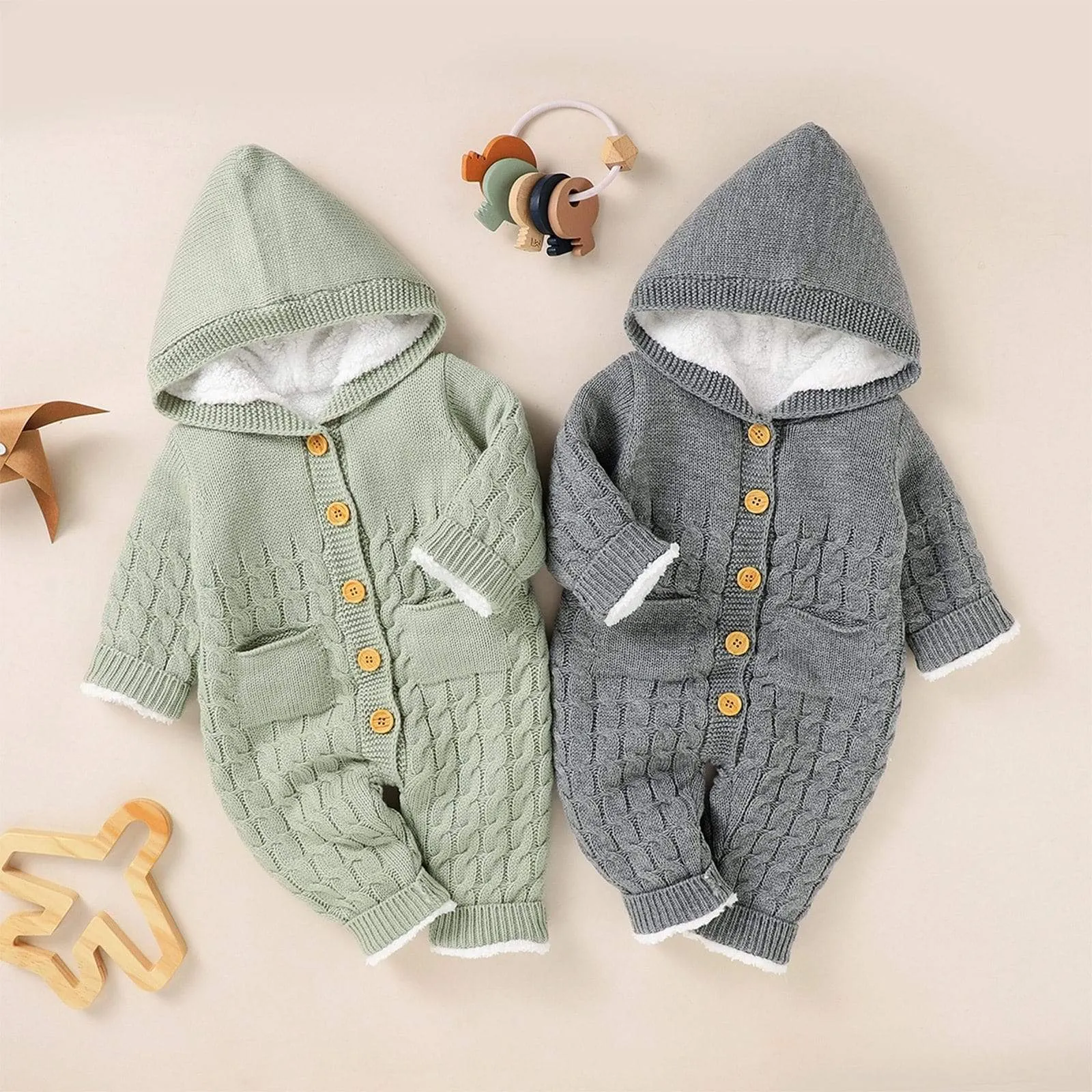 Warm Hooded Knitted Baby Romper