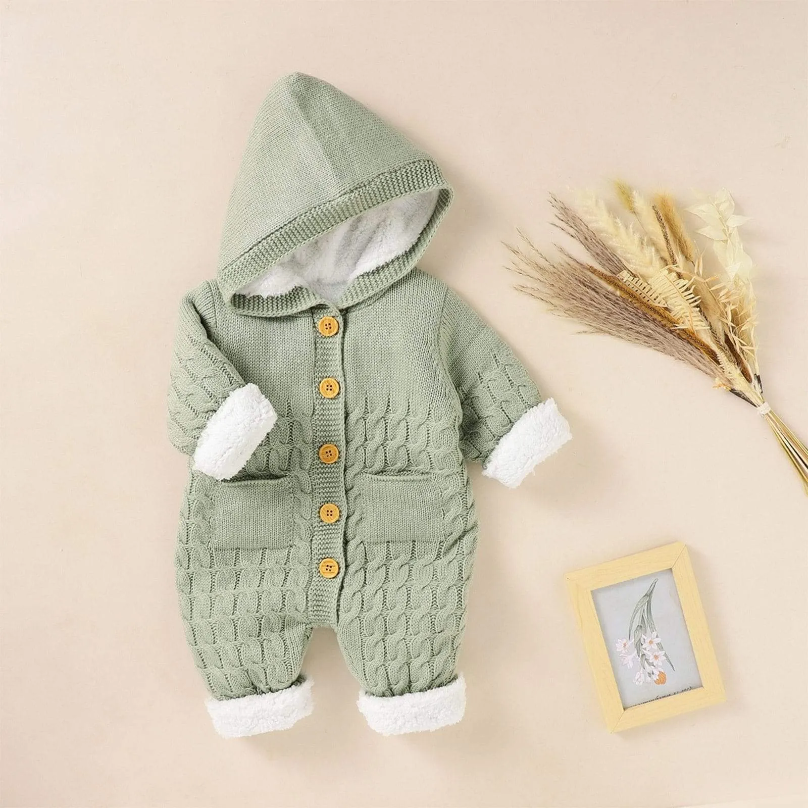 Warm Hooded Knitted Baby Romper