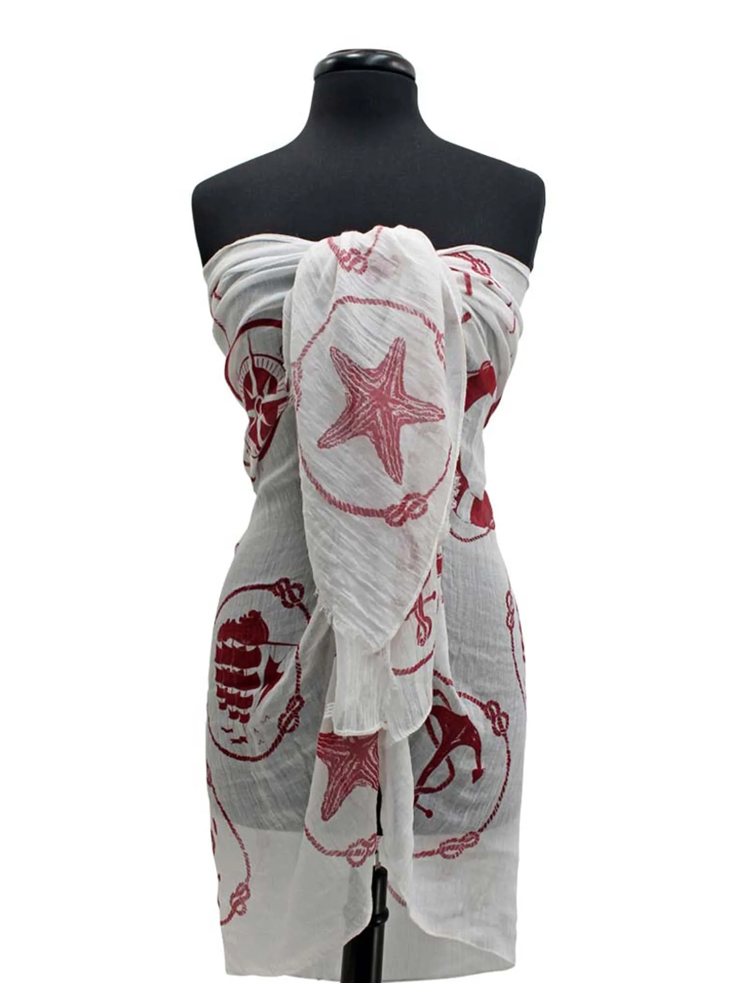 White & Red Nautical Icons Print Summer Oblong Scarf