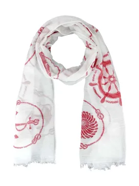 White & Red Nautical Icons Print Summer Oblong Scarf