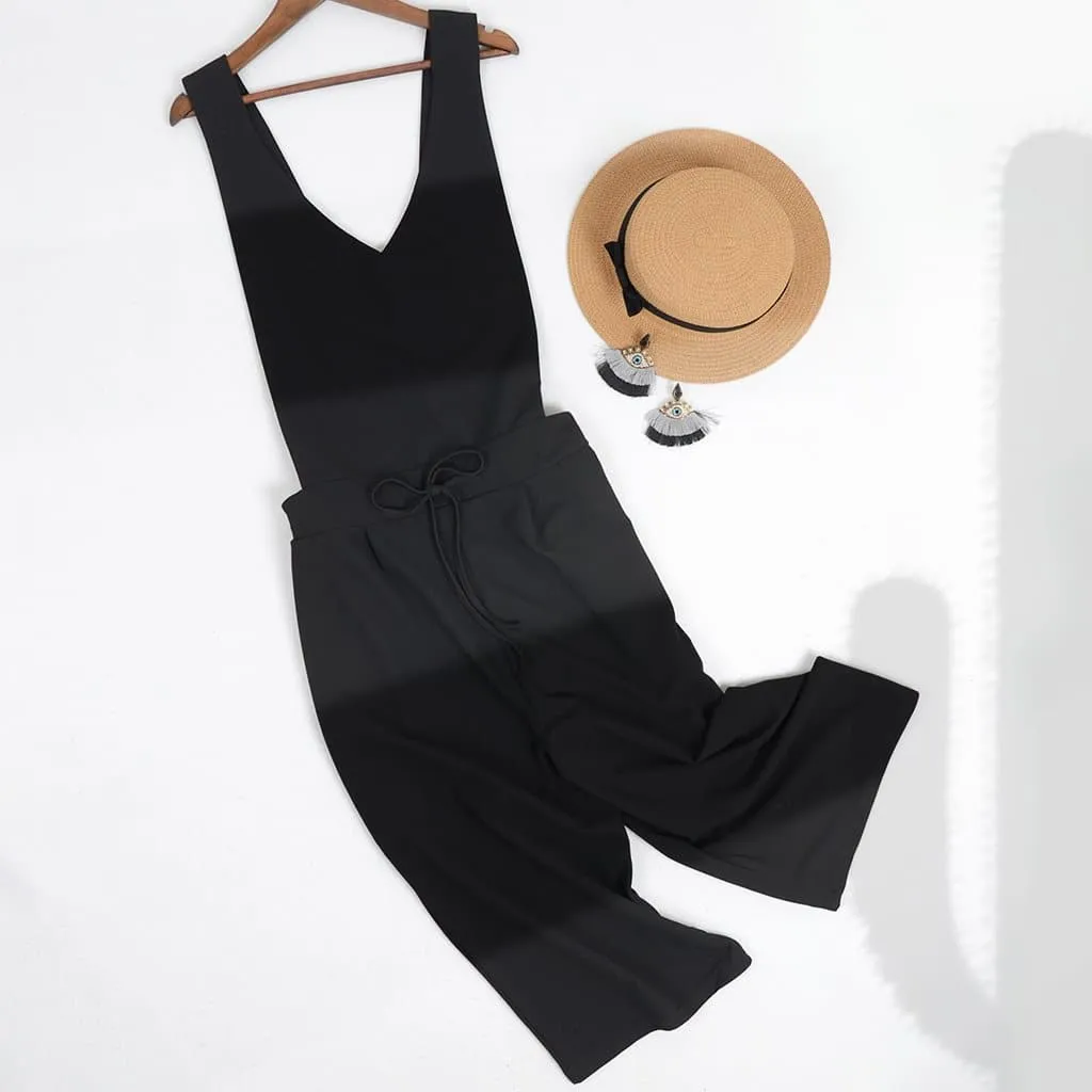 Wide Leg Cropped Overall Jumpsuit
