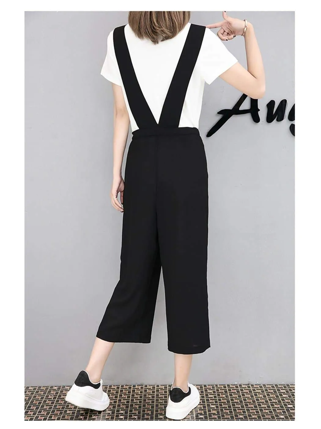 Wide Leg Cropped Overall Jumpsuit