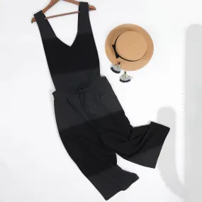 Wide Leg Cropped Overall Jumpsuit