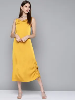 Women Mustard Satin Side Rouching Slip