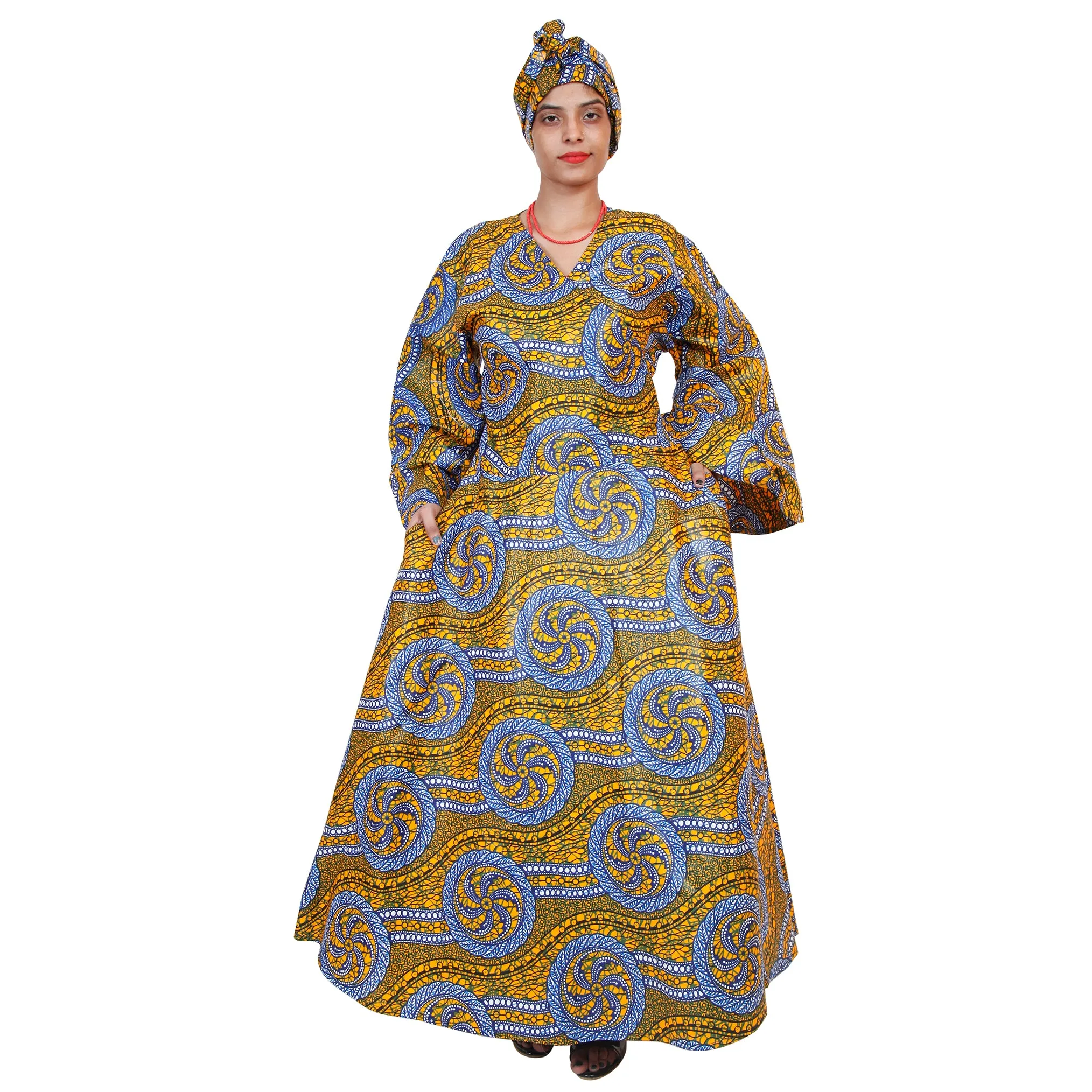 Women's PLUS Size Long Sleeve Wrap Maxi Dress -- FI-56 PLUS