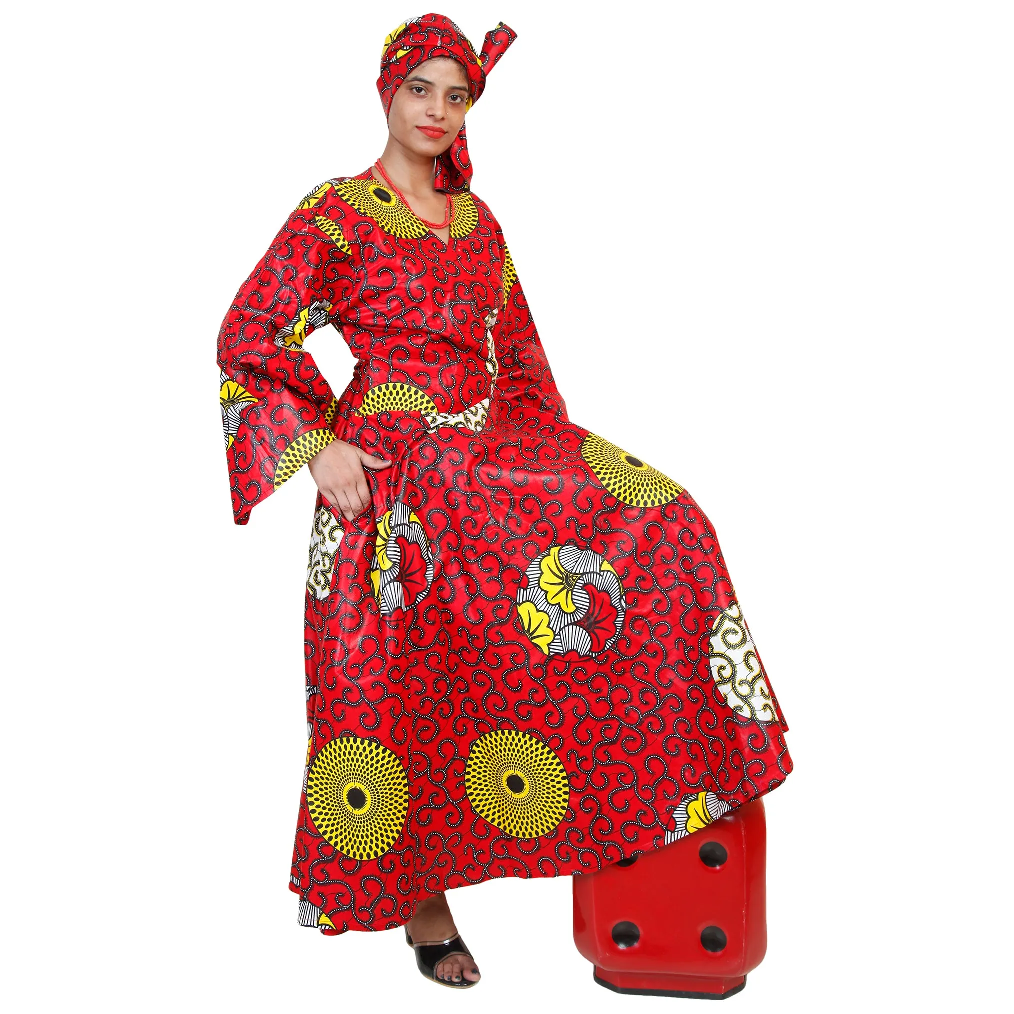 Women's PLUS Size Long Sleeve Wrap Maxi Dress -- FI-56 PLUS