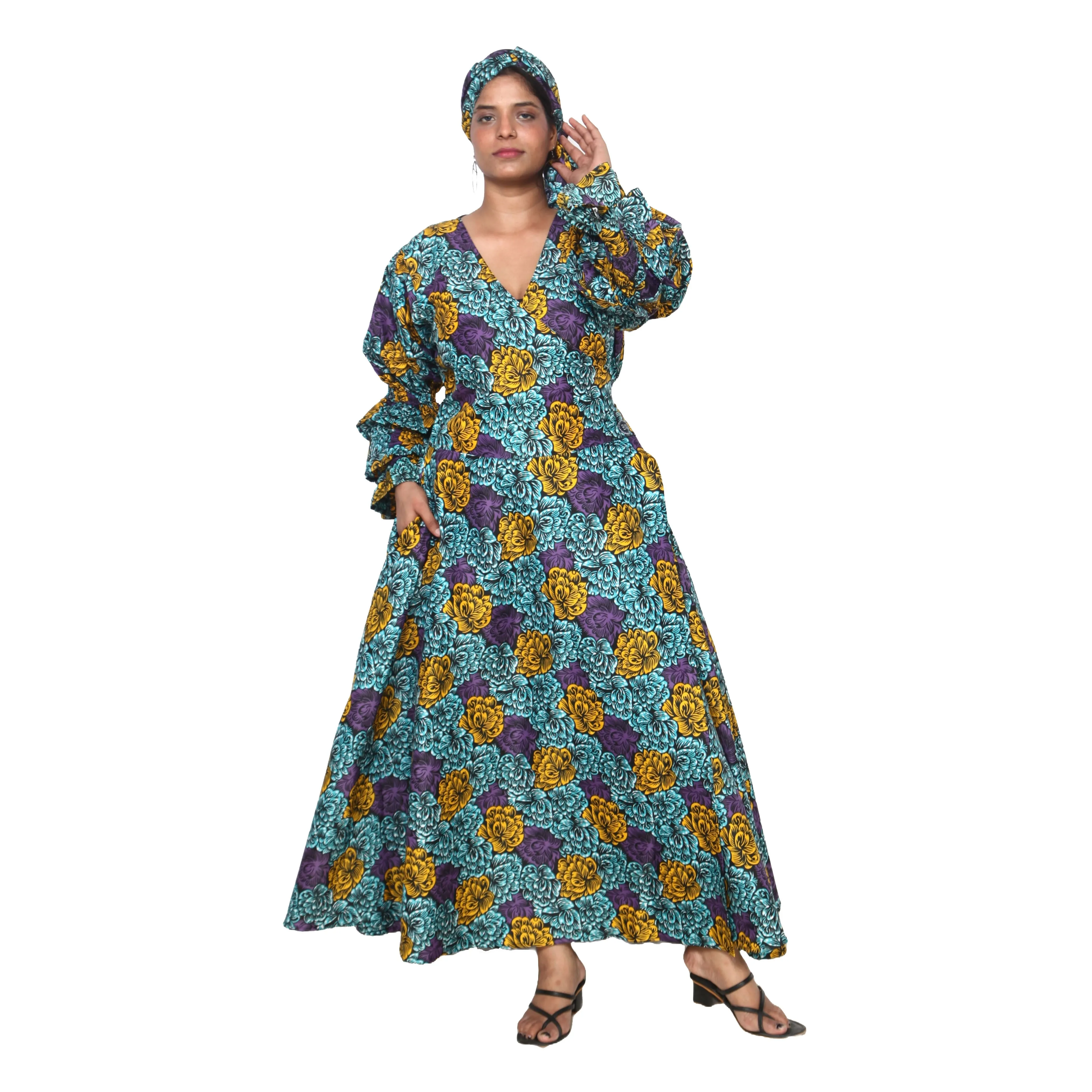 Women's Poly-Cotton Wrap Dress -- FI-80 FS