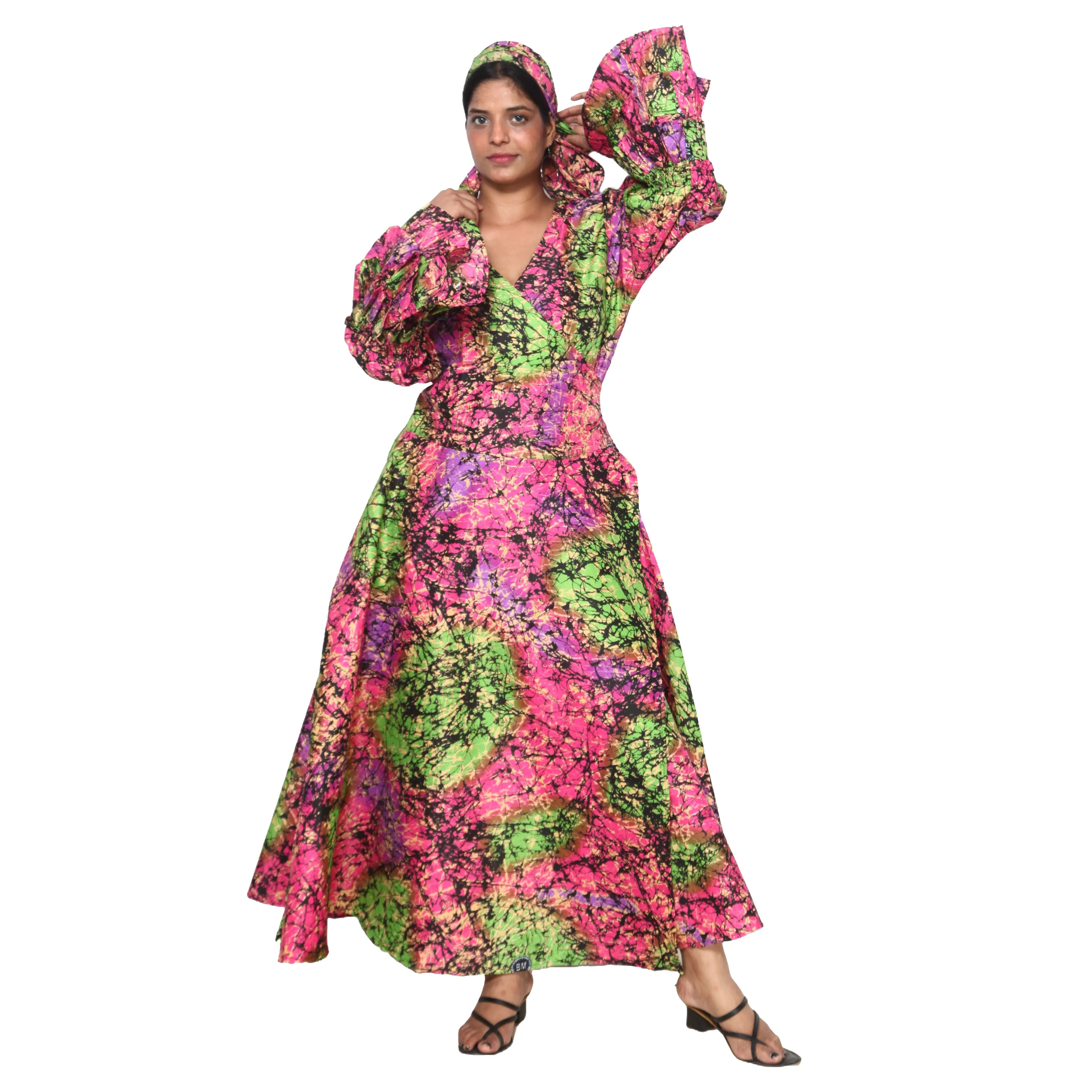 Women's Poly-Cotton Wrap Dress -- FI-80 FS