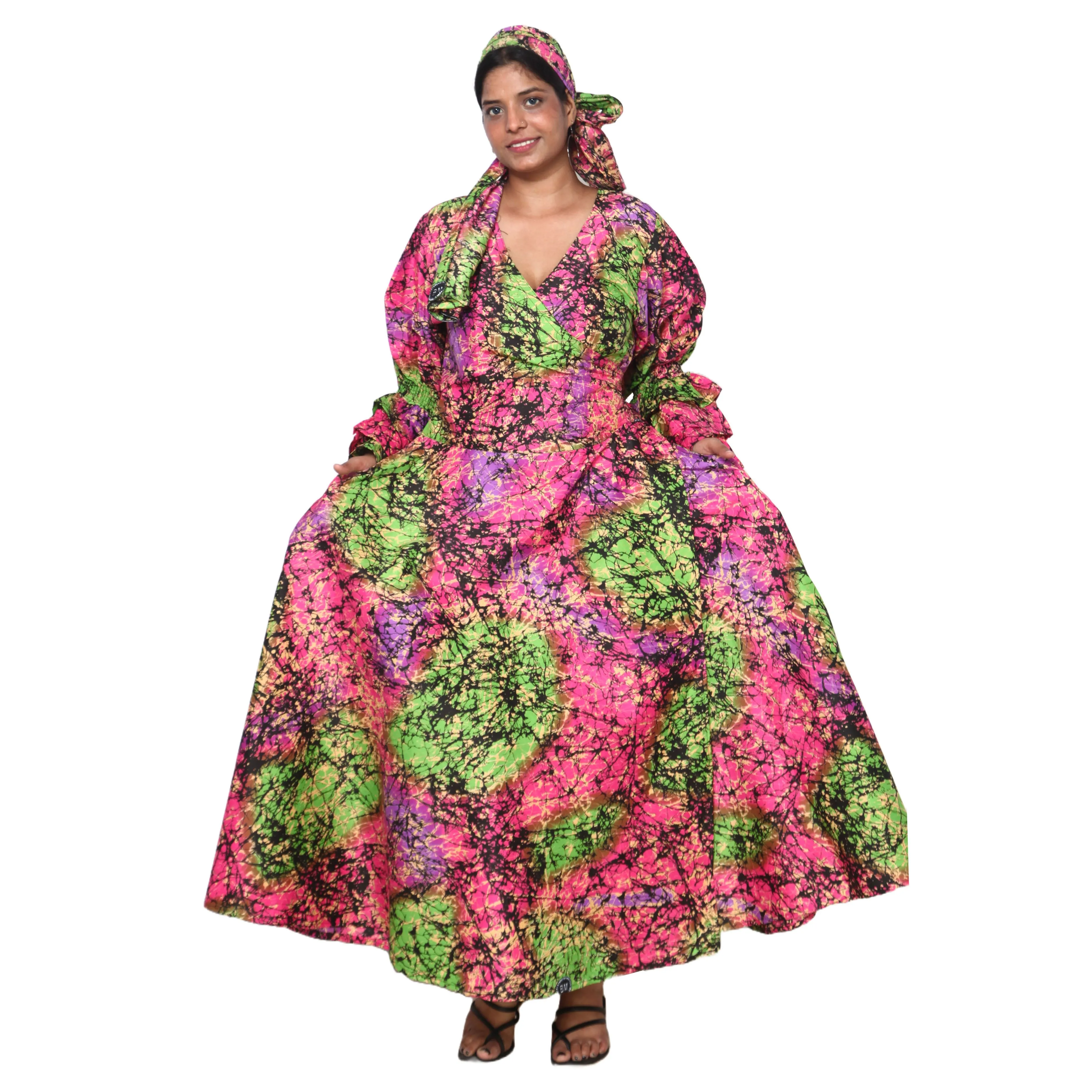 Women's Poly-Cotton Wrap Dress -- FI-80 FS