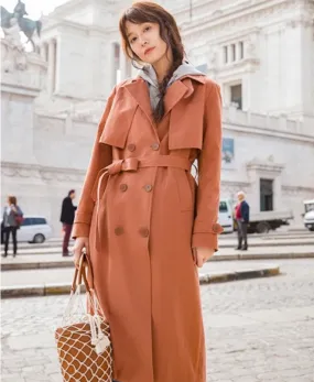 Women's Spring/Autumn Turn Down Collar Long Coat With Belt