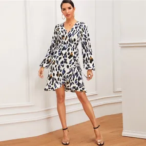 Women's Summer V-Neck A-Line Short Dress With Ruffles