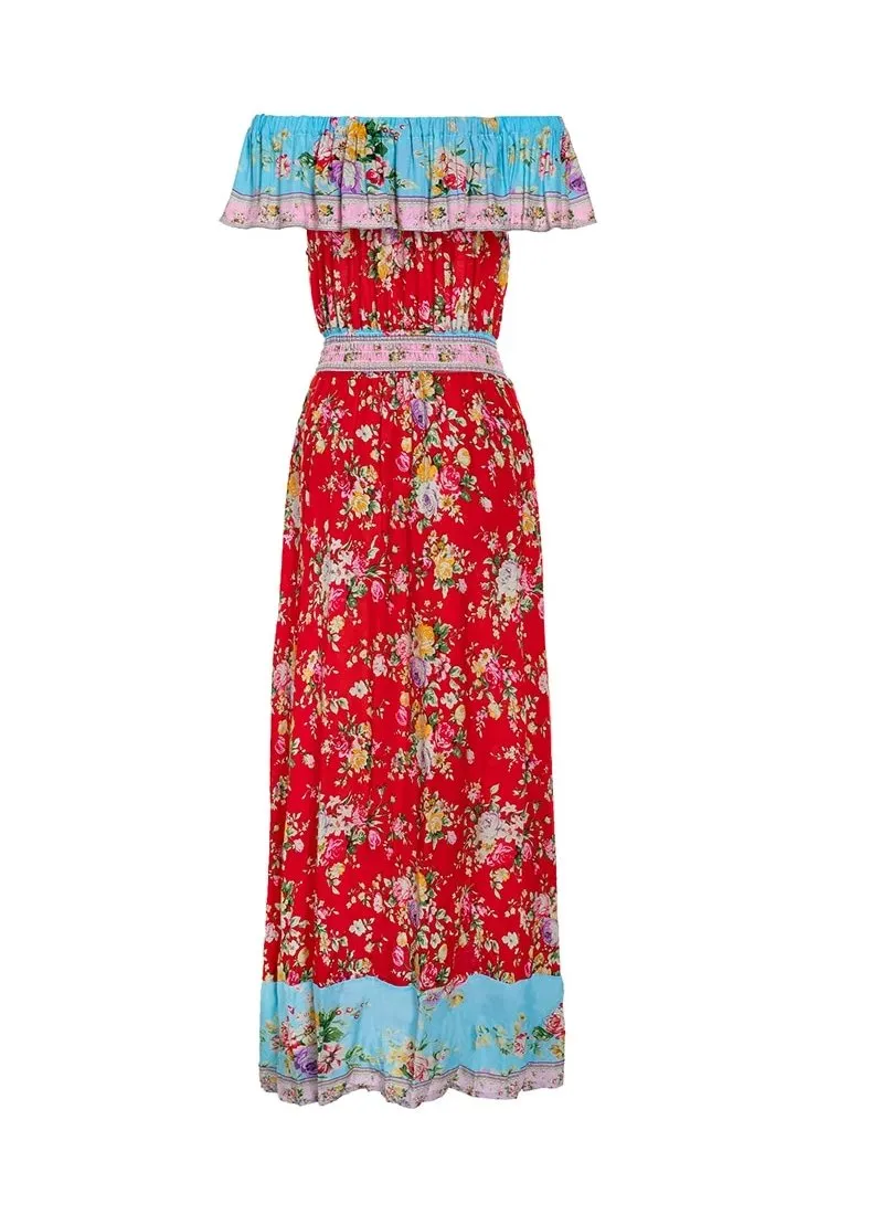 Women's Summer/Autumn Floral Long Off Shoulder Dress