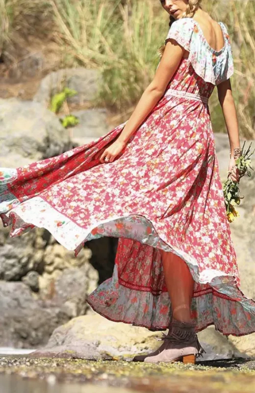 Women's Summer/Autumn Floral Long Off Shoulder Dress