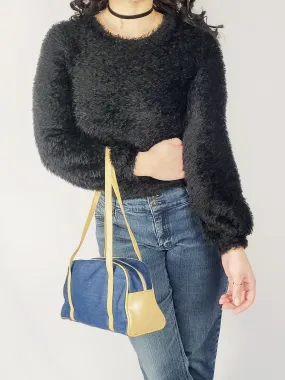 Y2K 00s retro black furry fluffy minimalist crop sweater top