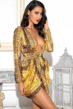 Yellow Vintage Versace Print Mini Dress